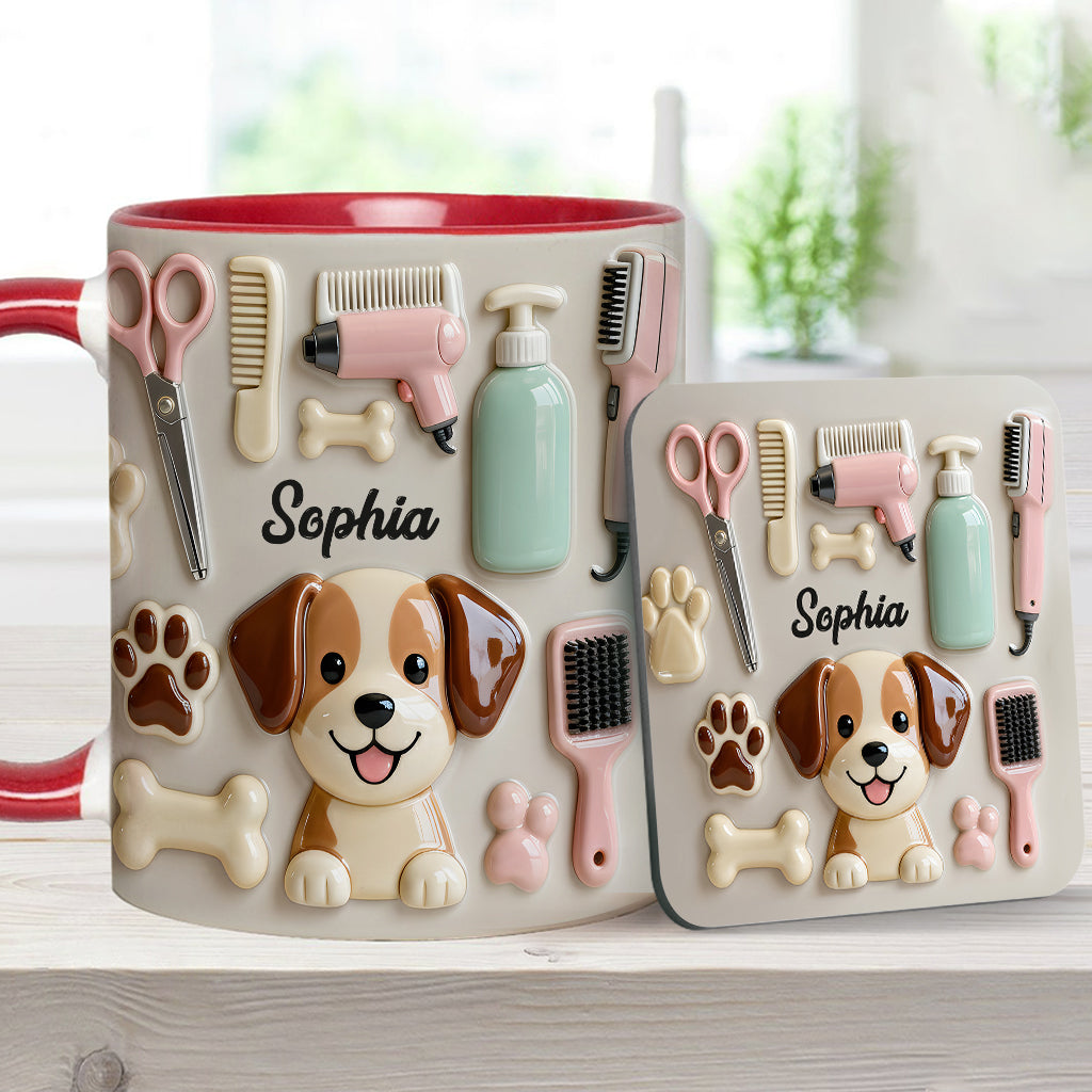 Bester Hundefriseur – Personalisierte Tasse und Untersetzer mit Hundefriseur-Motiv