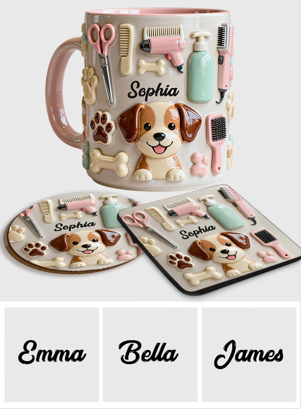 Bester Hundefriseur – Personalisierte Tasse und Untersetzer mit Hundefriseur-Motiv