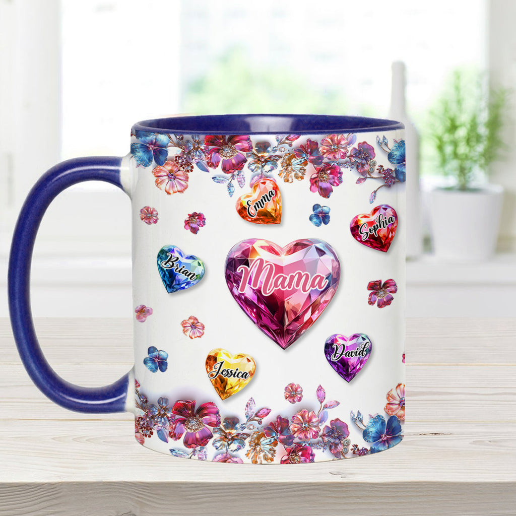Eine Mutter hält die Hände ihrer Kinder – personalisierte Tasse mit Muttermotiv