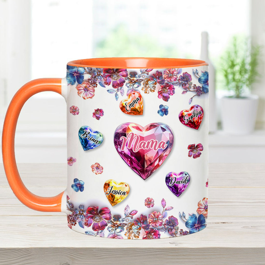 Eine Mutter hält die Hände ihrer Kinder – personalisierte Tasse mit Muttermotiv