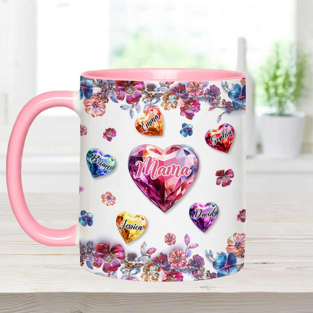 Eine Mutter hält die Hände ihrer Kinder – personalisierte Tasse mit Muttermotiv