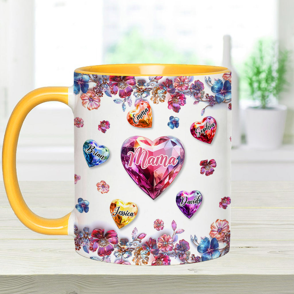 Eine Mutter hält die Hände ihrer Kinder – personalisierte Tasse mit Muttermotiv