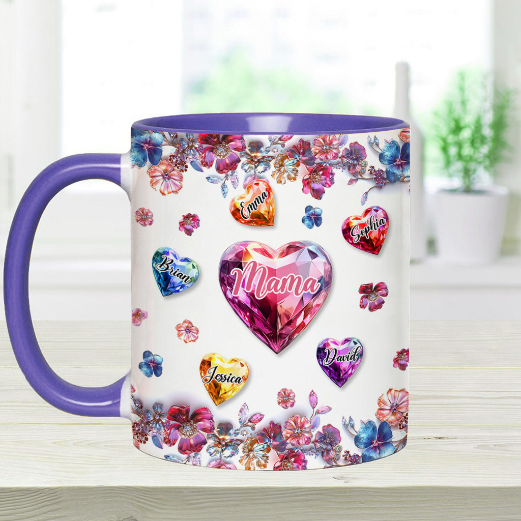 Eine Mutter hält die Hände ihrer Kinder – personalisierte Tasse mit Muttermotiv