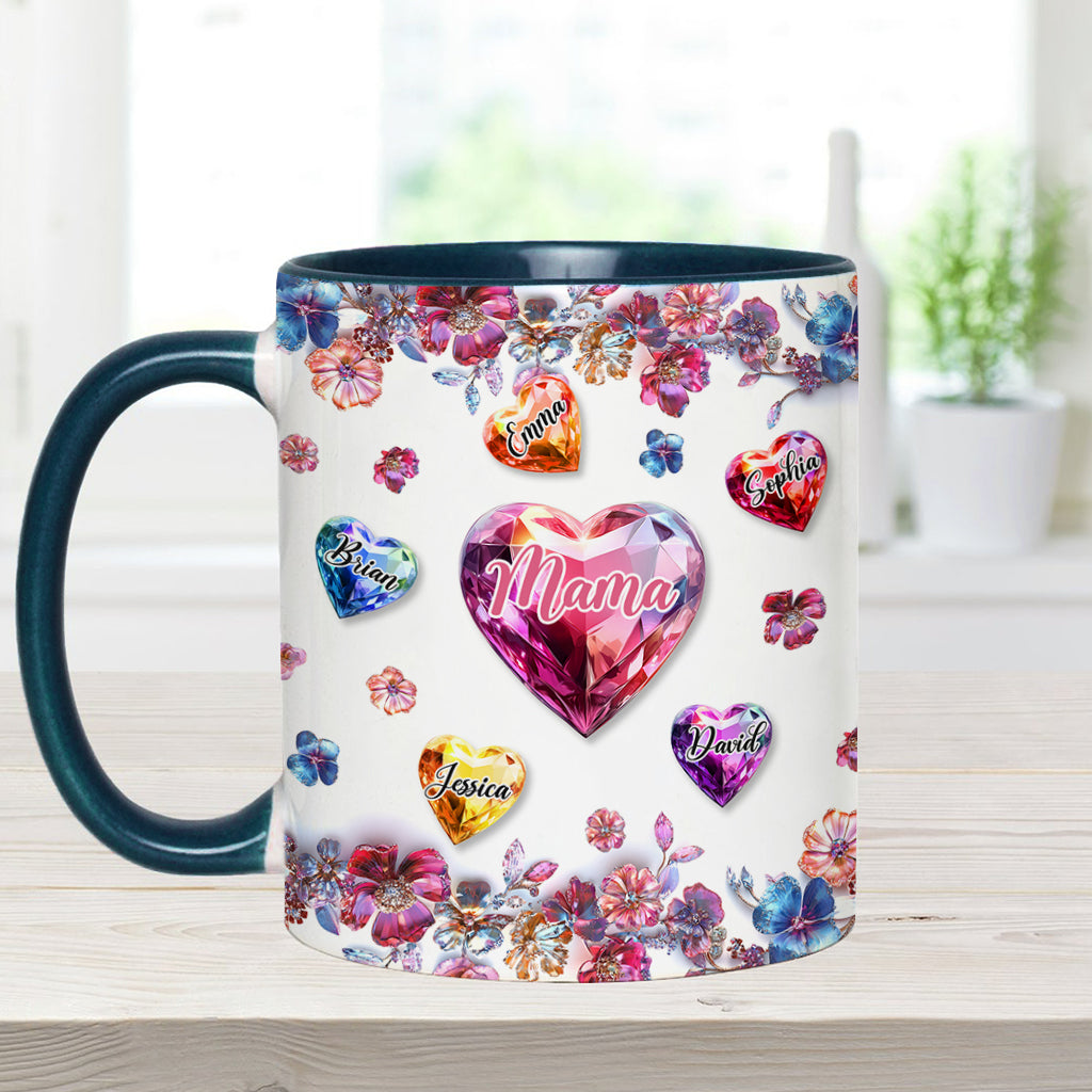 Eine Mutter hält die Hände ihrer Kinder – personalisierte Tasse mit Muttermotiv