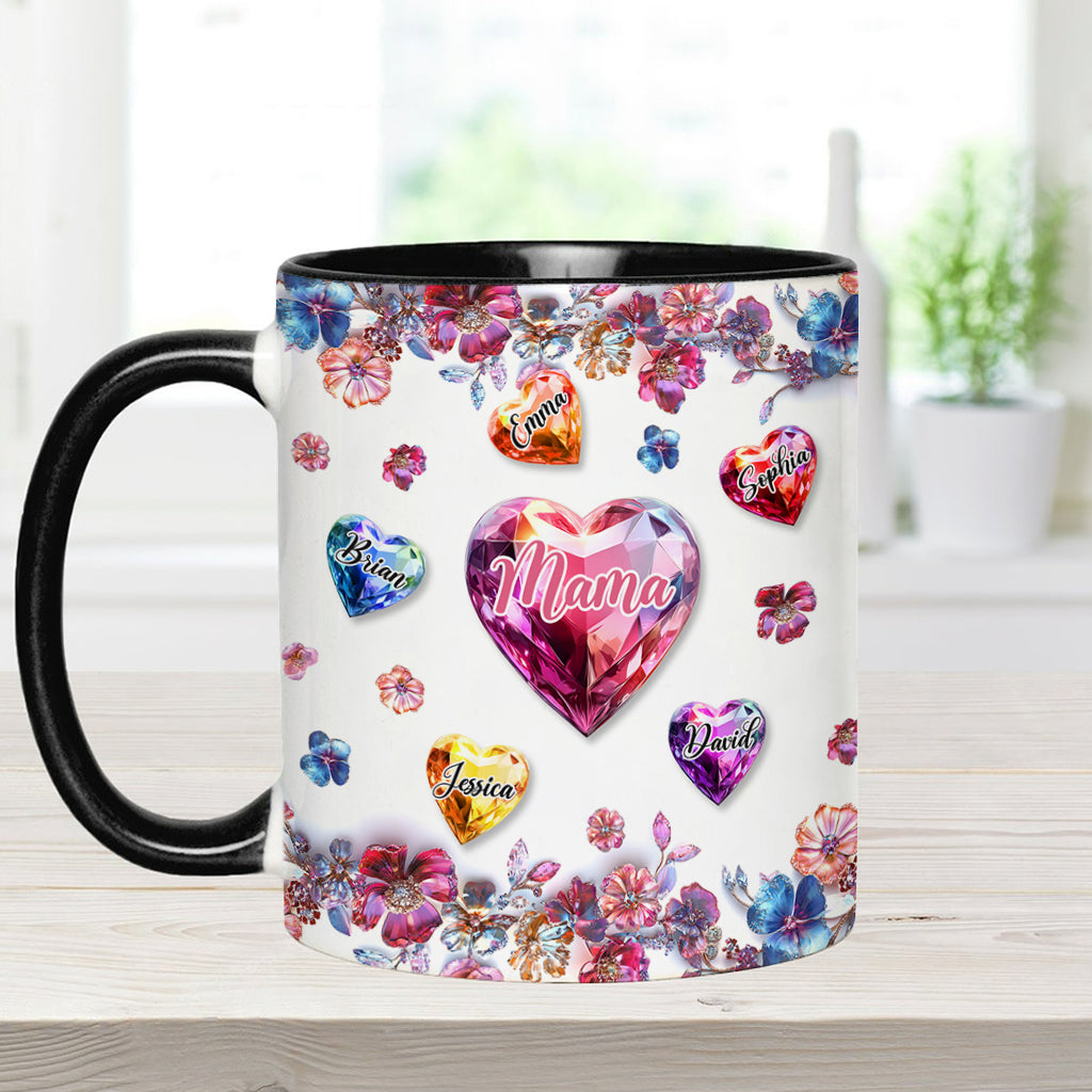Eine Mutter hält die Hände ihrer Kinder – personalisierte Tasse mit Muttermotiv