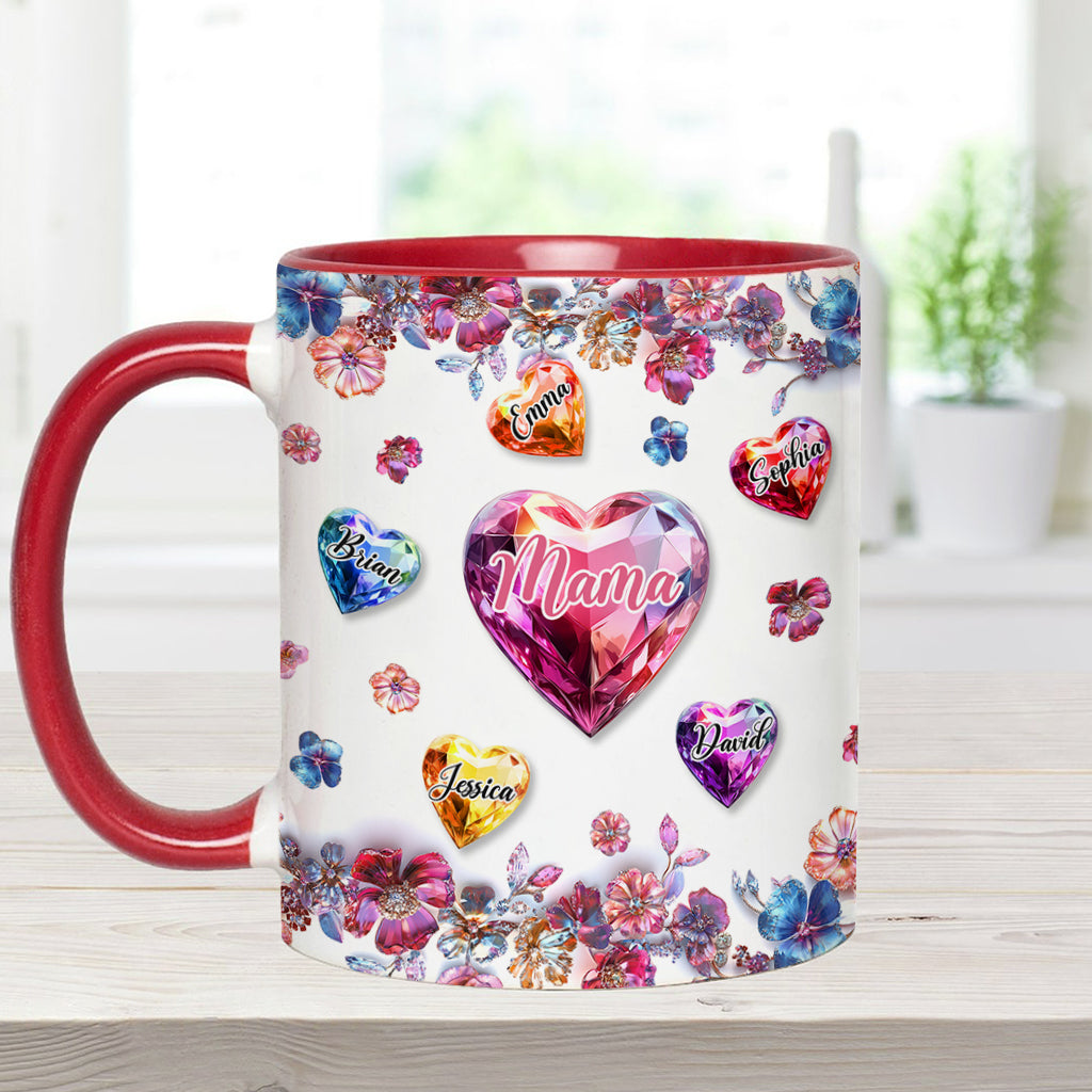 Eine Mutter hält die Hände ihrer Kinder – personalisierte Tasse mit Muttermotiv