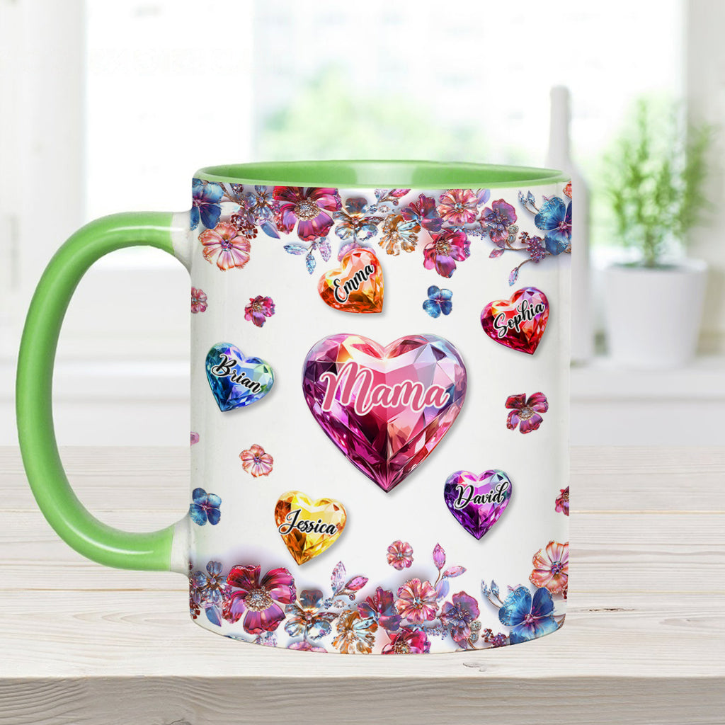 Eine Mutter hält die Hände ihrer Kinder – personalisierte Tasse mit Muttermotiv