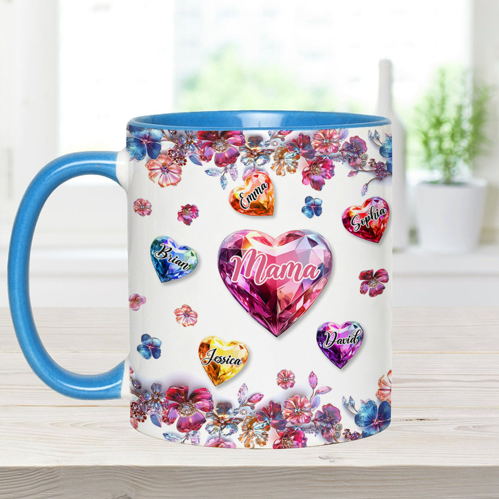 Eine Mutter hält die Hände ihrer Kinder – personalisierte Tasse mit Muttermotiv