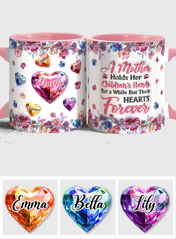 Eine Mutter hält die Hände ihrer Kinder – personalisierte Tasse mit Muttermotiv