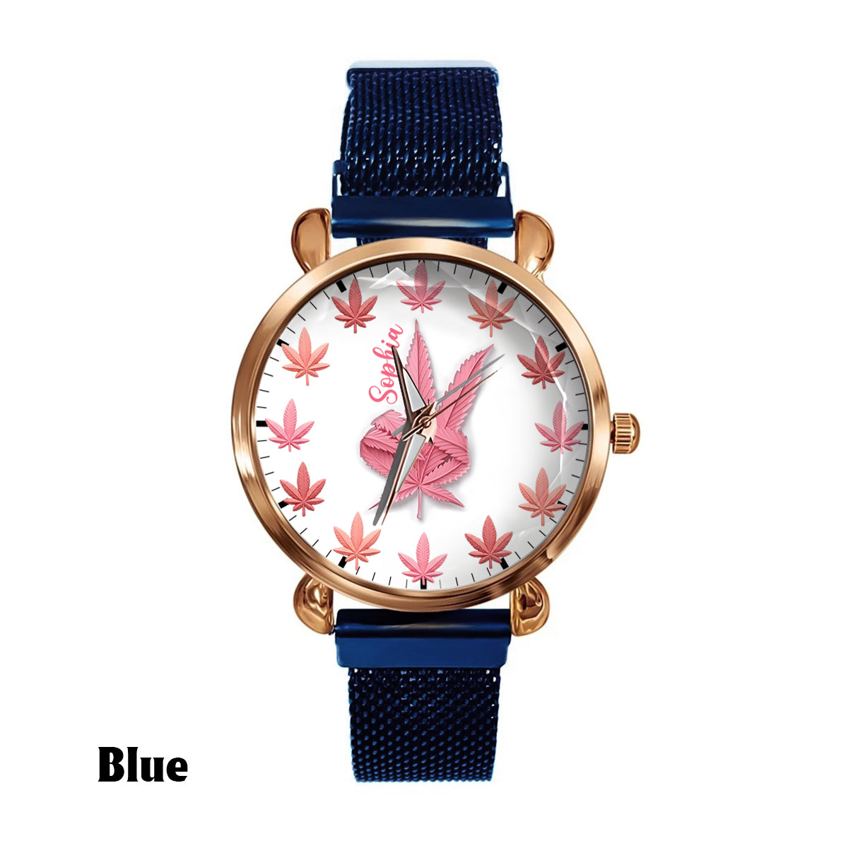 Pink Cannabis - Personalisierte Damen-Handuhr mit Cannabis-Motiv 