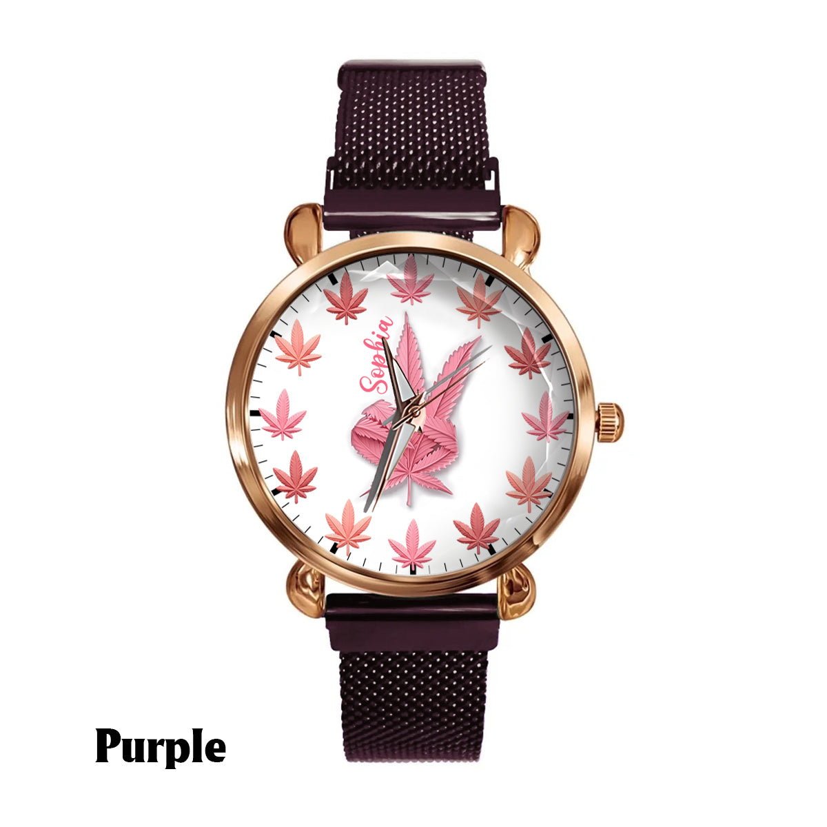 Pink Cannabis - Personalisierte Damen-Handuhr mit Cannabis-Motiv 