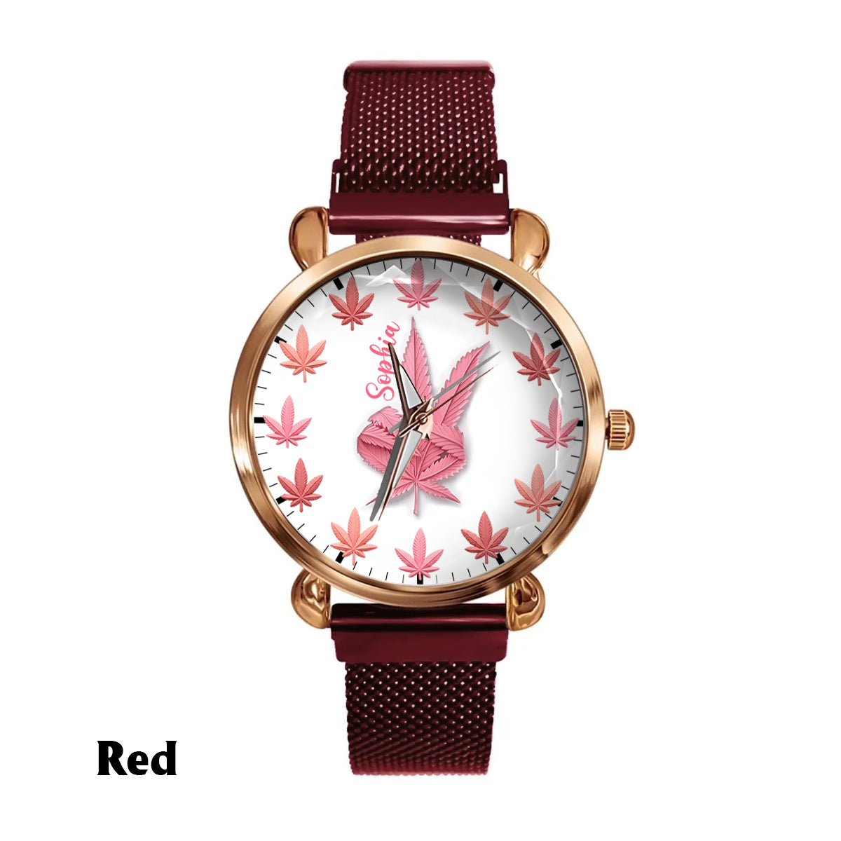 Pink Cannabis - Personalisierte Damen-Handuhr mit Cannabis-Motiv 