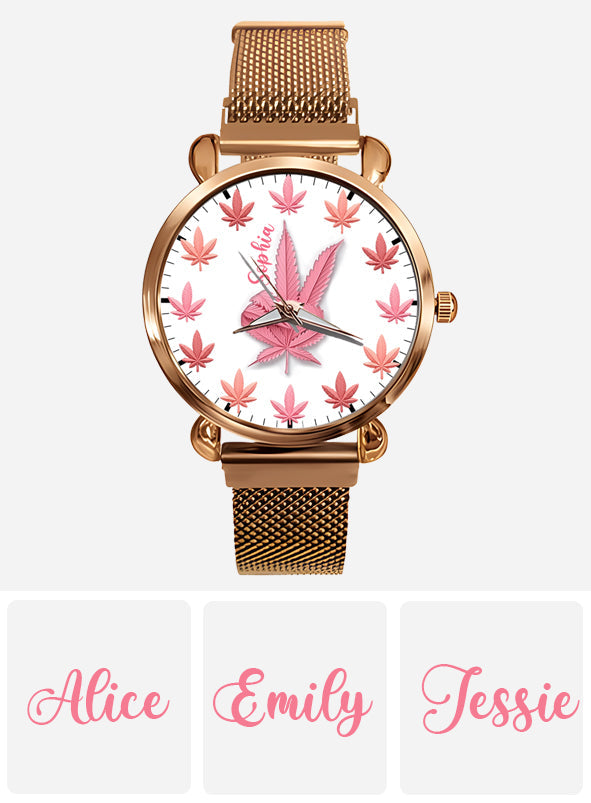 Pink Cannabis - Personalisierte Damen-Handuhr mit Cannabis-Motiv 