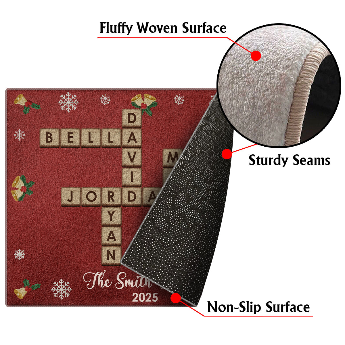 Kreuzworträtsel-Scrabble – Personalisierter, rutschfester, getufteter Familienteppich