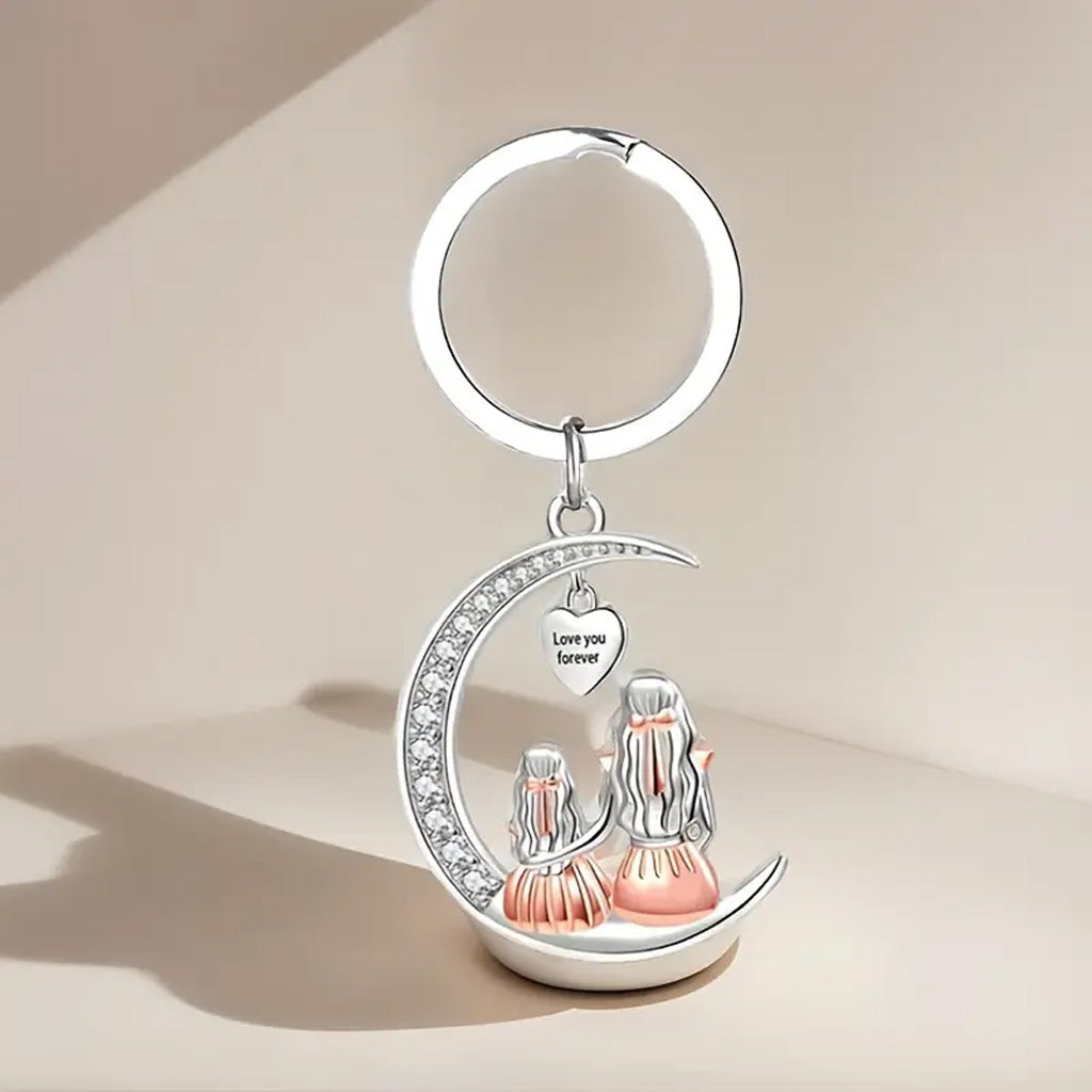 Mother Daughter Moon Shaped Keychain