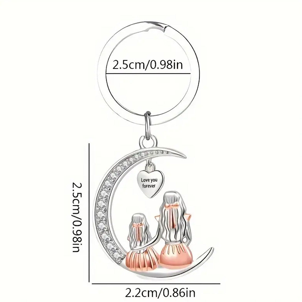Mother Daughter Moon Shaped Keychain