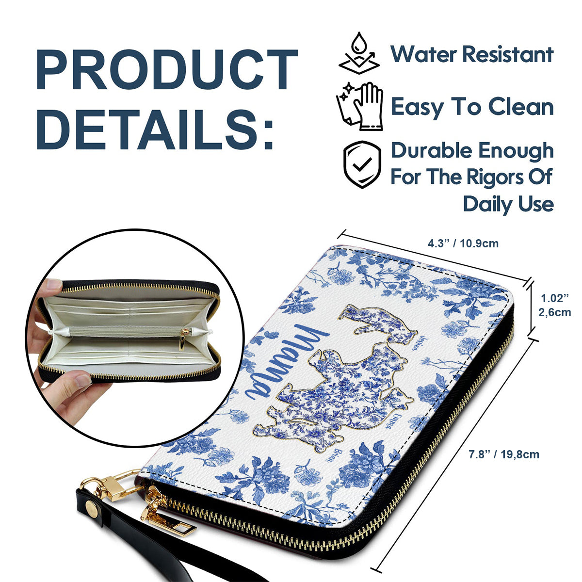 Geschenk für Mama Bär – Personalisierte lange Geldbörse aus Leder für Mütter