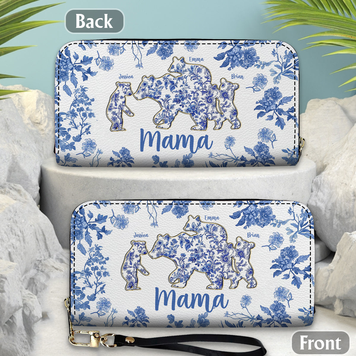 Geschenk für Mama Bär – Personalisierte lange Geldbörse aus Leder für Mütter