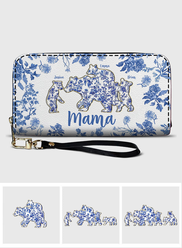 Geschenk für Mama Bär – Personalisierte lange Geldbörse aus Leder für Mütter