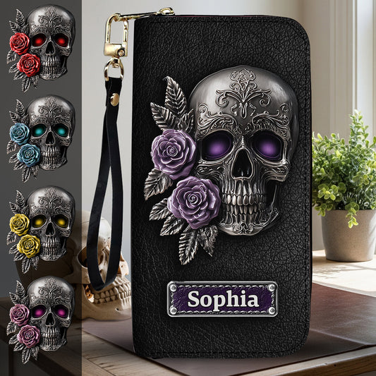 Skull And Roses – Personalisierte Totenkopf-Geldbörse aus Leder