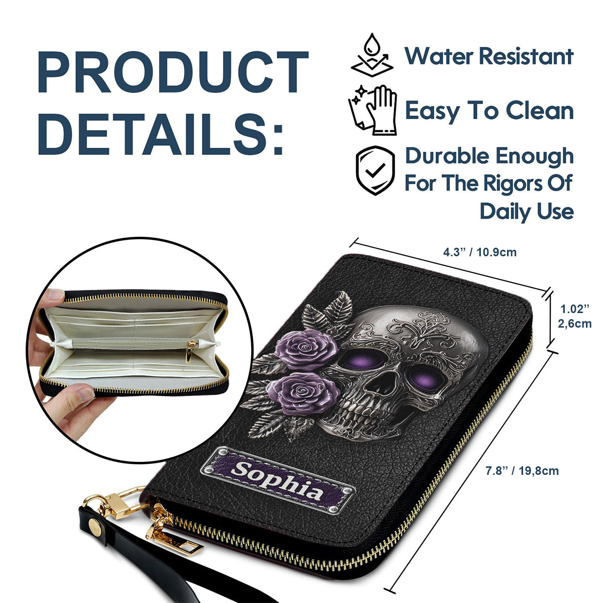 Skull And Roses – Personalisierte Totenkopf-Geldbörse aus Leder