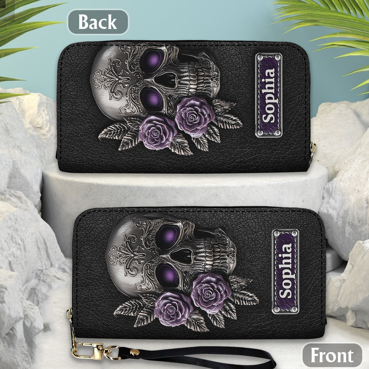 Skull And Roses – Personalisierte Totenkopf-Geldbörse aus Leder