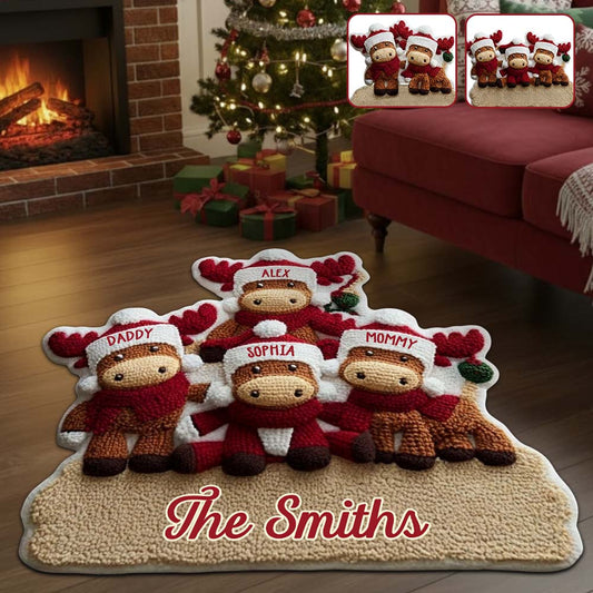 Reindeer Family - Personalized Family Non-Slip Tufted Rug