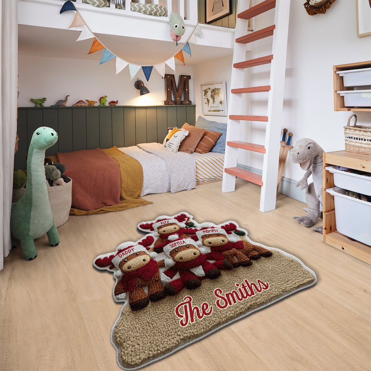 Rentierfamilie – Personalisierter, rutschfester Familienteppich