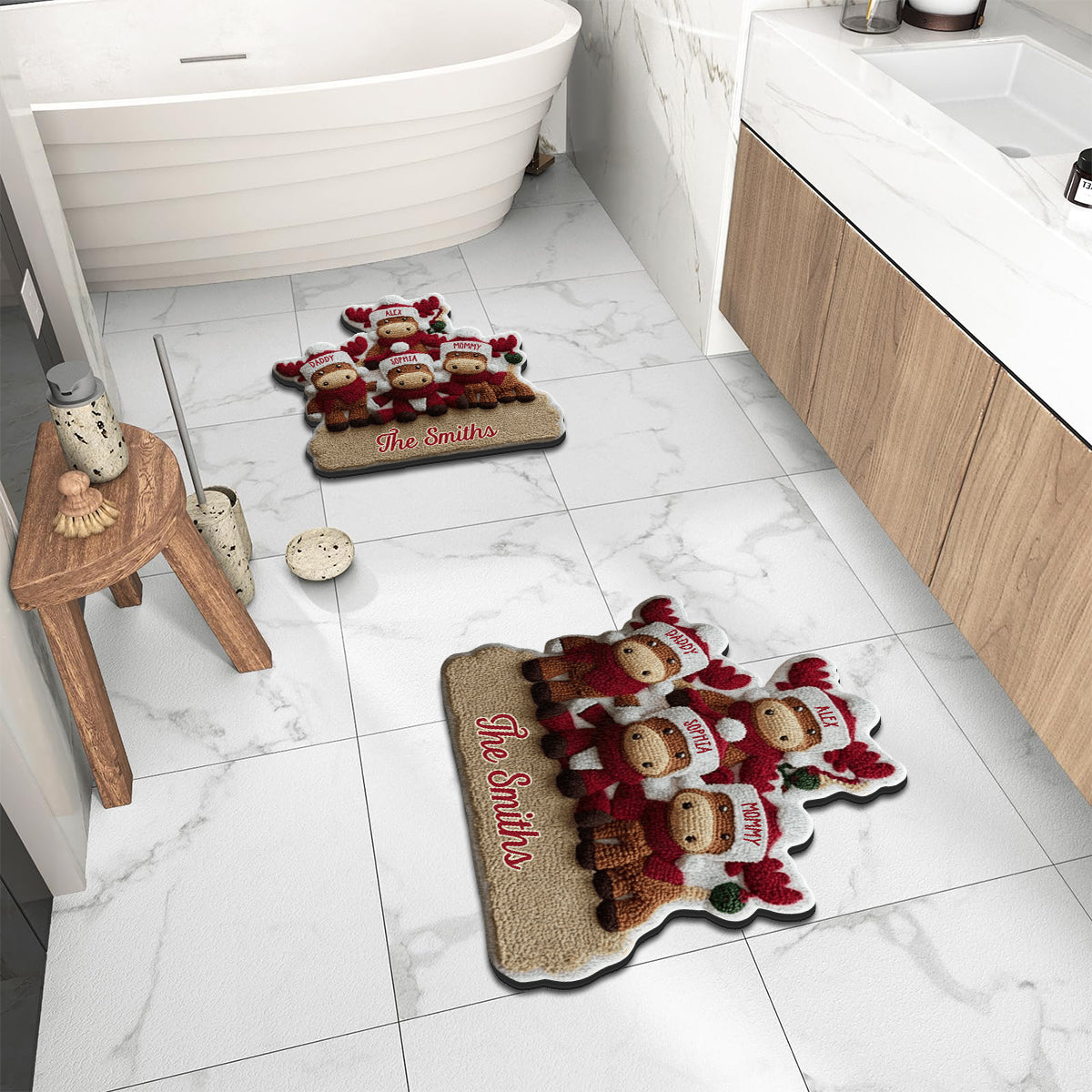 Rentierfamilie – Personalisierter, rutschfester Familienteppich