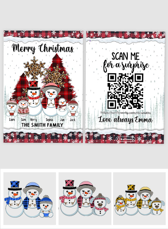 Fröhliche Weihnachten, Schneemann – personalisierte QR-Grußkarte