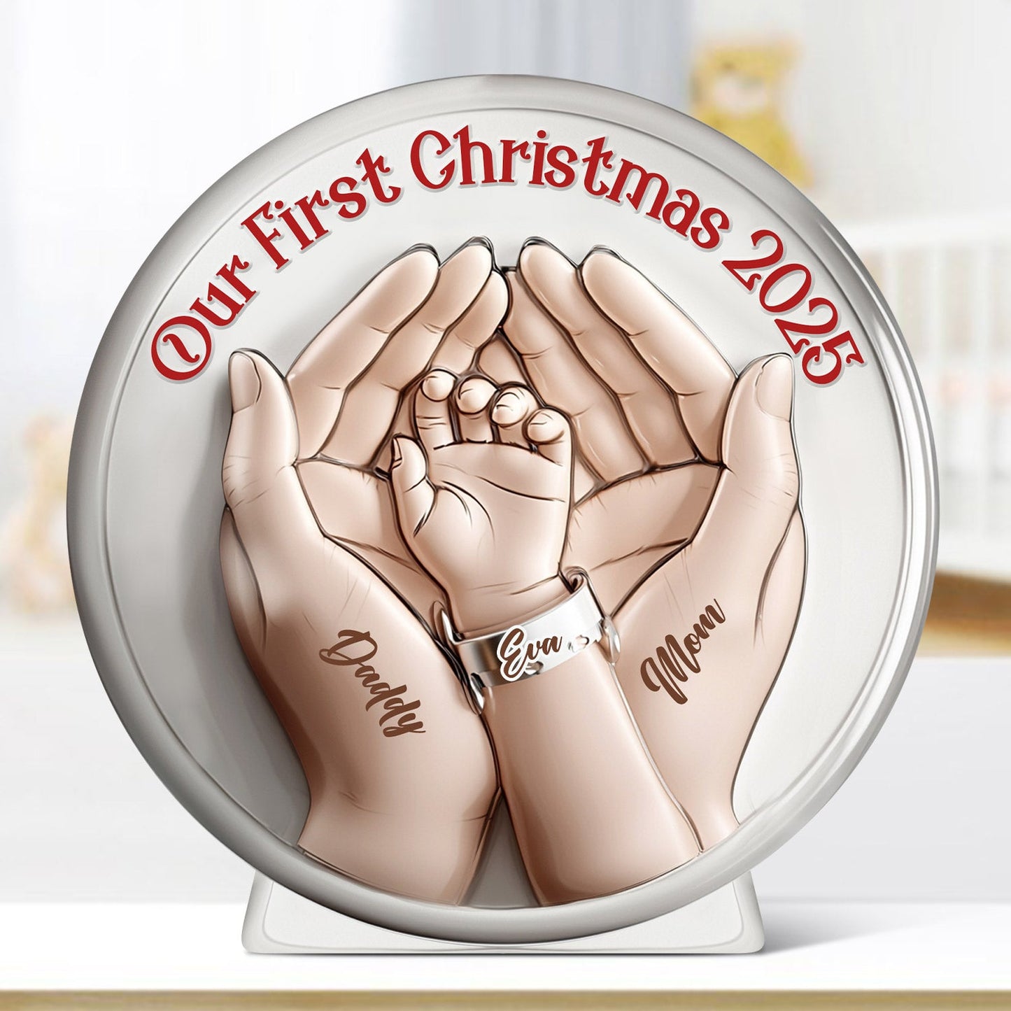 Our First Christmas Newborn Hospital Bracelet - Personalized Newborn Custom Shaped Acrylic Plaque