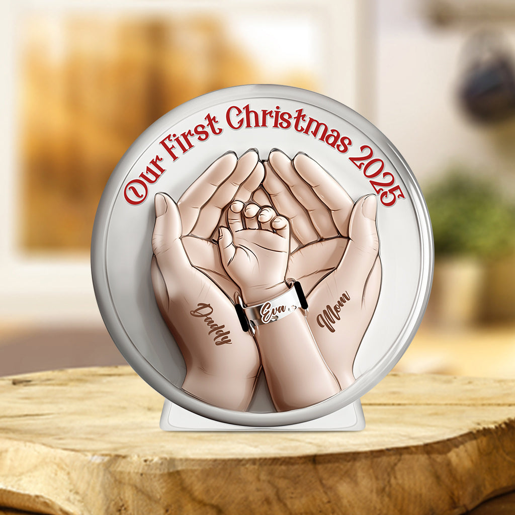 Our First Christmas Newborn Hospital Bracelet - Personalized Newborn Custom Shaped Acrylic Plaque