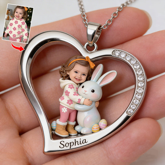 Custom Any Photo Best Easter Gift - Personalized Kid Shaped Metal Pendant Necklace
