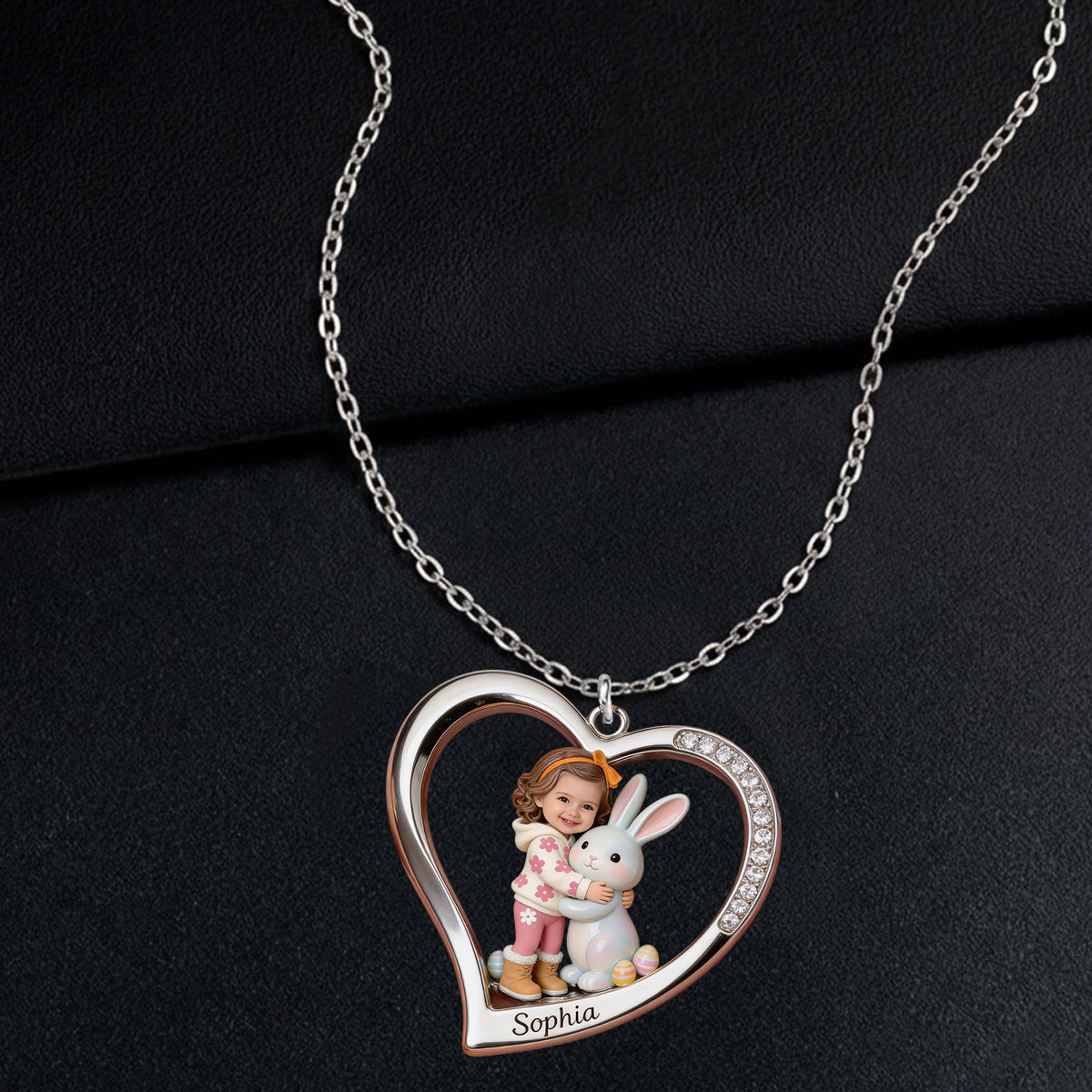 Custom Any Photo Best Easter Gift - Personalized Kid Shaped Metal Pendant Necklace