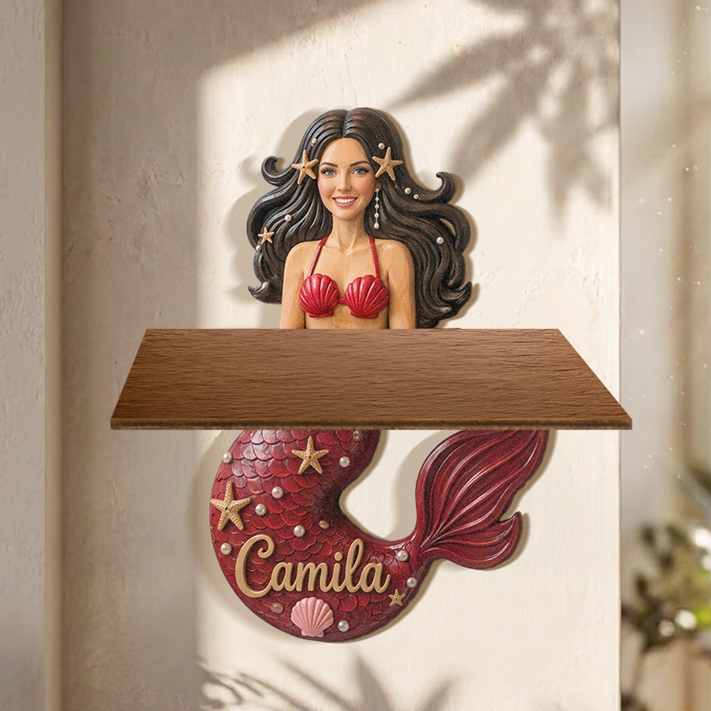 Beautiful Mermaid Shelf - Personalized Mermaid Wooden Floating Shelf