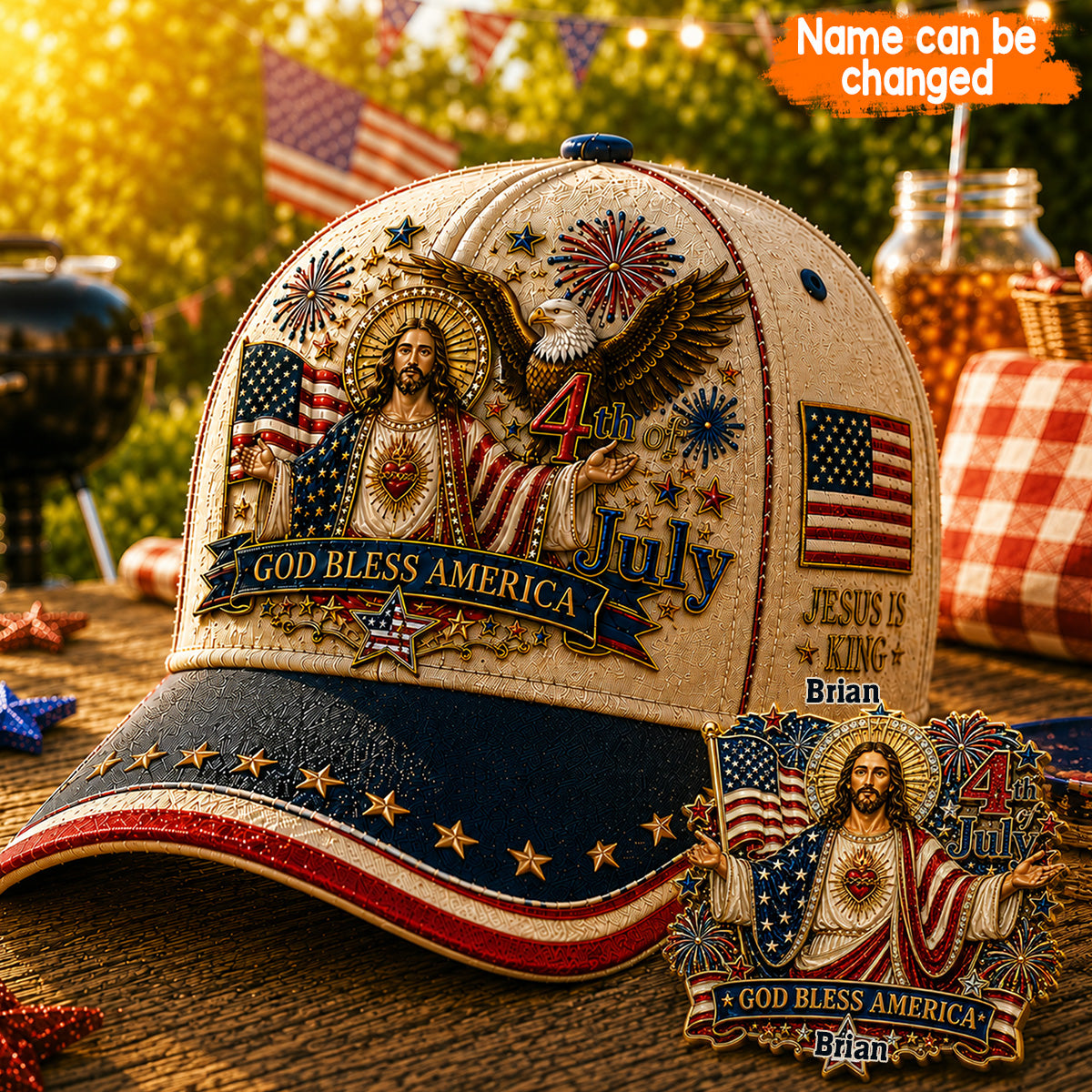 Eine Nation Unter Gott, 4. Juli - Personalisierte Christliche Klassische Kappe Mit Anstecker