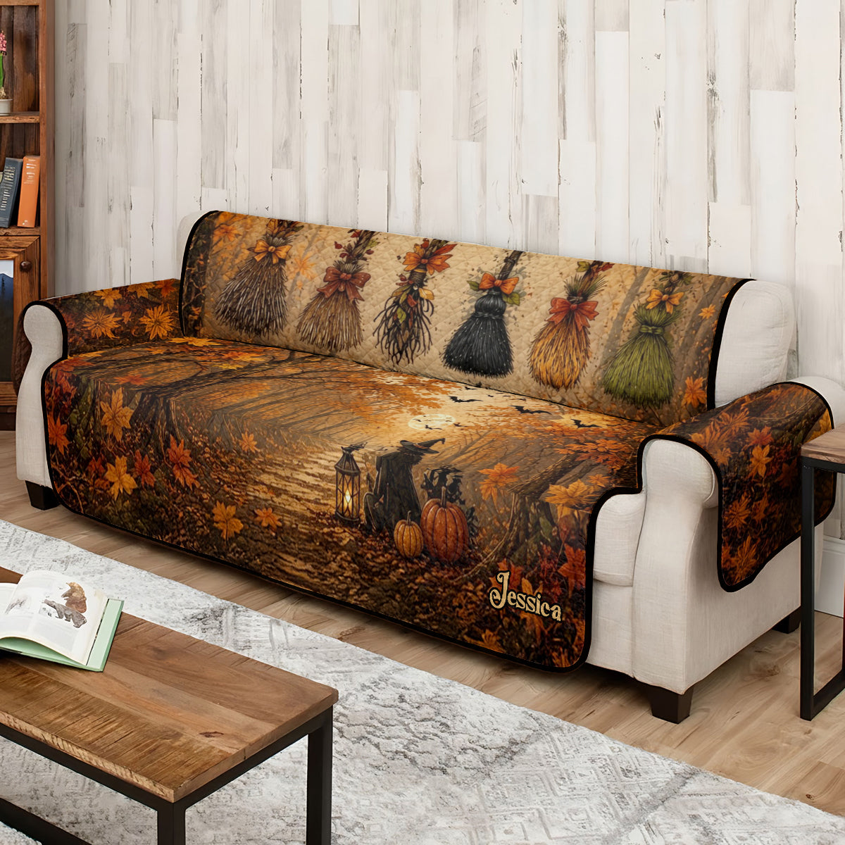 Witch Broom - Personalized Witch Quilted Sofa/Couch Cover
