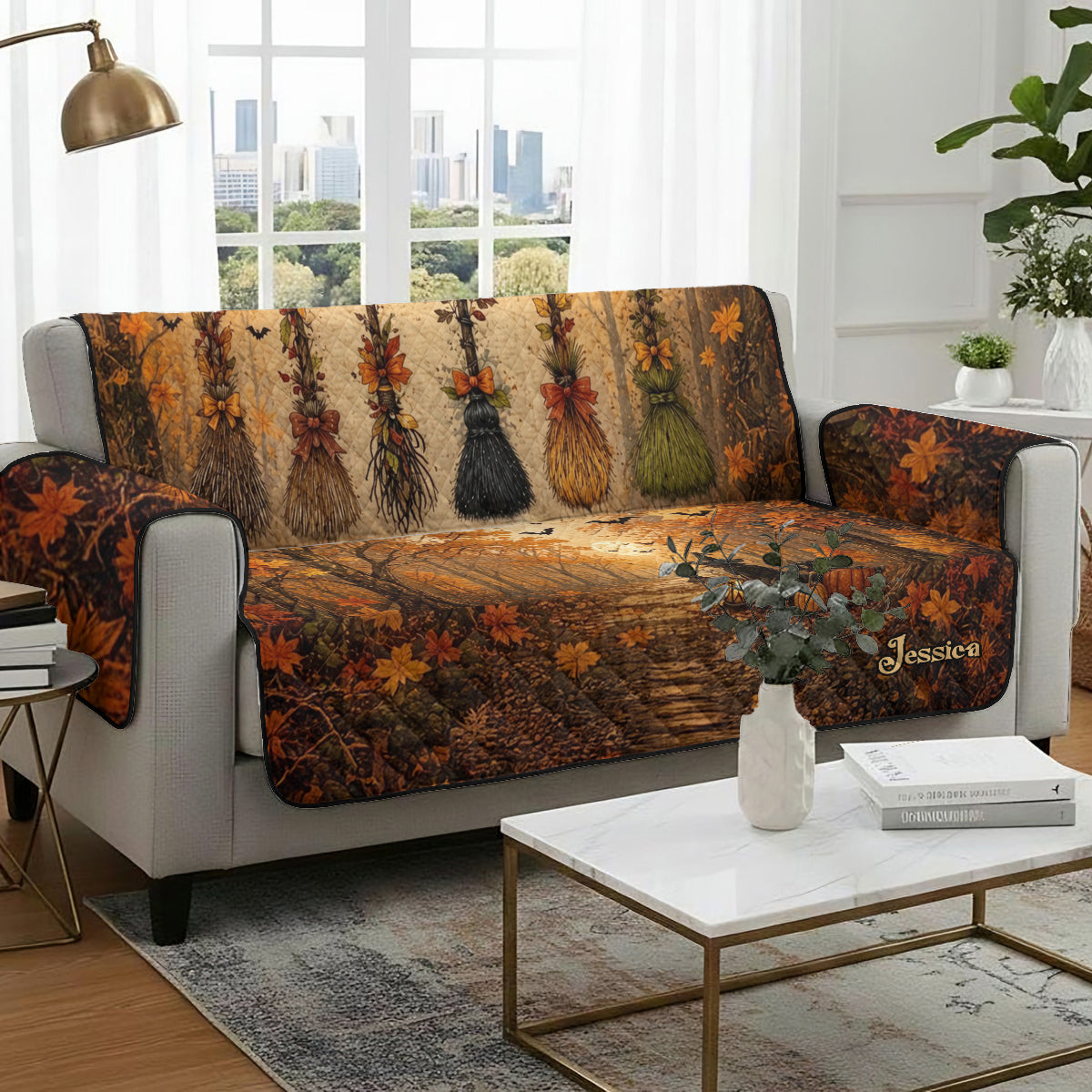 Witch Broom - Personalized Witch Quilted Sofa/Couch Cover