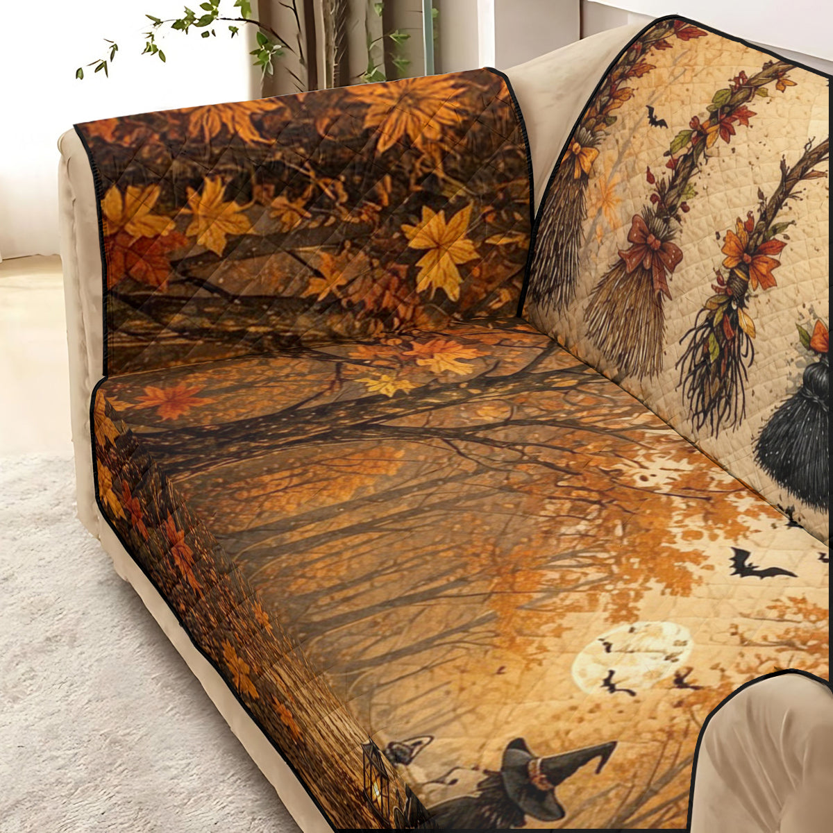 Witch Broom - Personalized Witch Quilted Sofa/Couch Cover