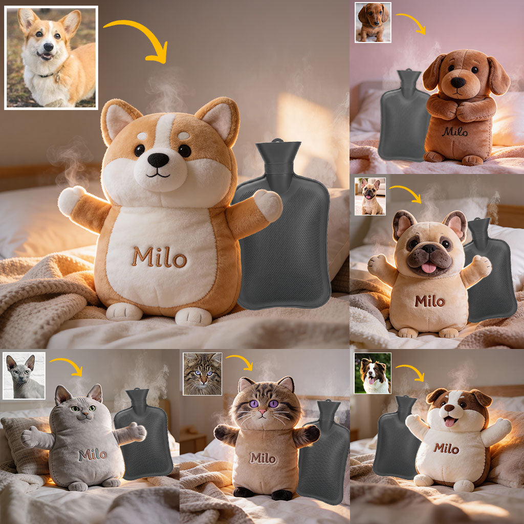 „Love Dog“ – Personalisierte Wärmflasche mit Hundemotiv und Bezug