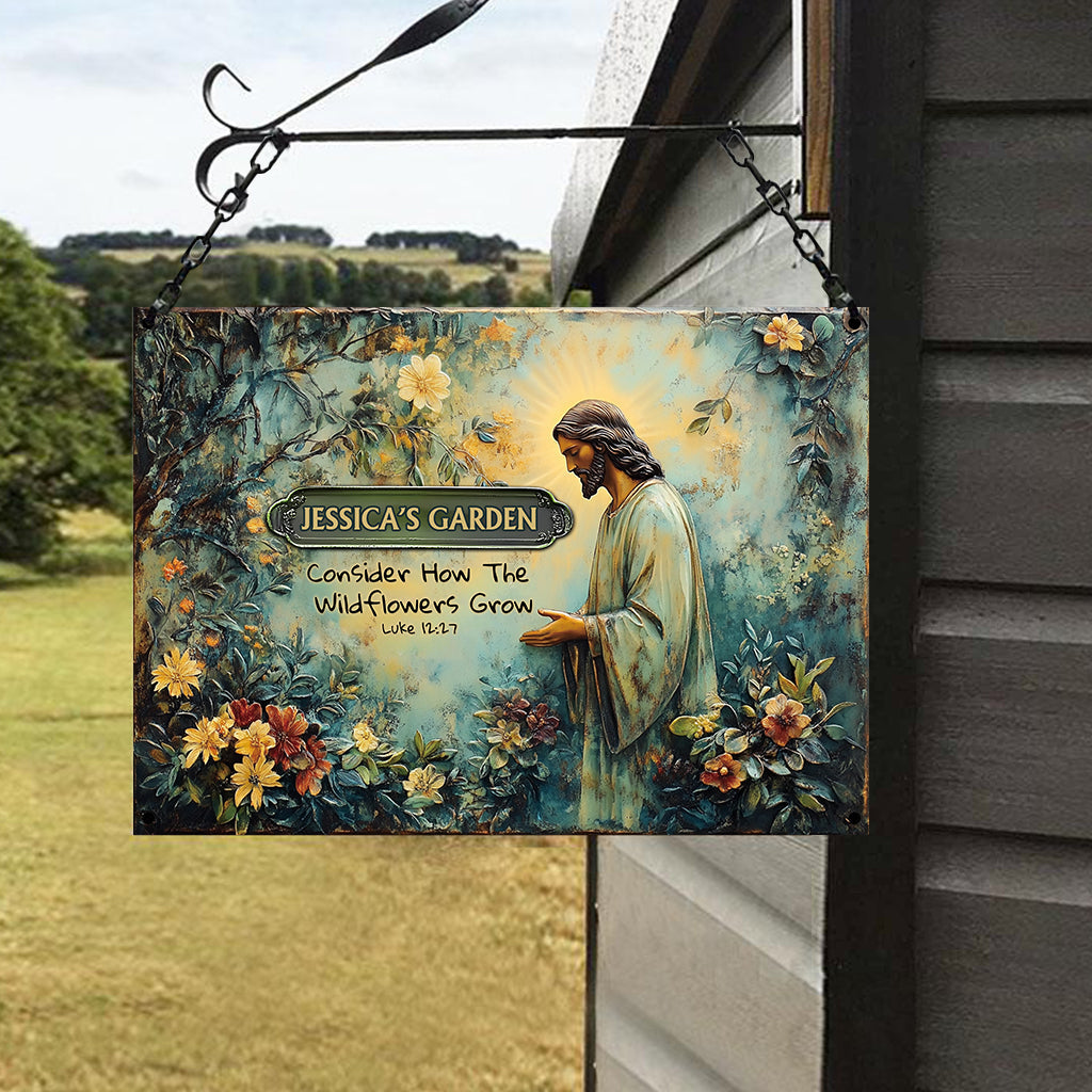 Betrachten Sie, wie Wildblumen wachsen – personalisiertes rechteckiges Metallschild für den Gartenbau