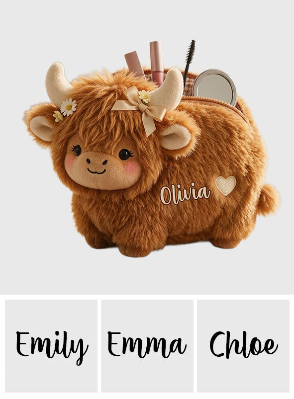 Adorable Highland Blooms - Personalized Highland Cow Plush Pouch