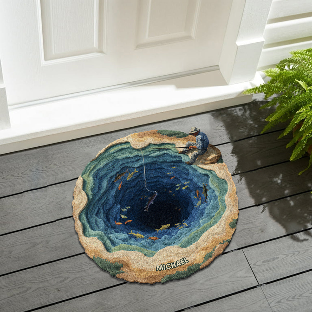 Cool Fishing – Personalisierter, rutschfester, getufteter Angelteppich