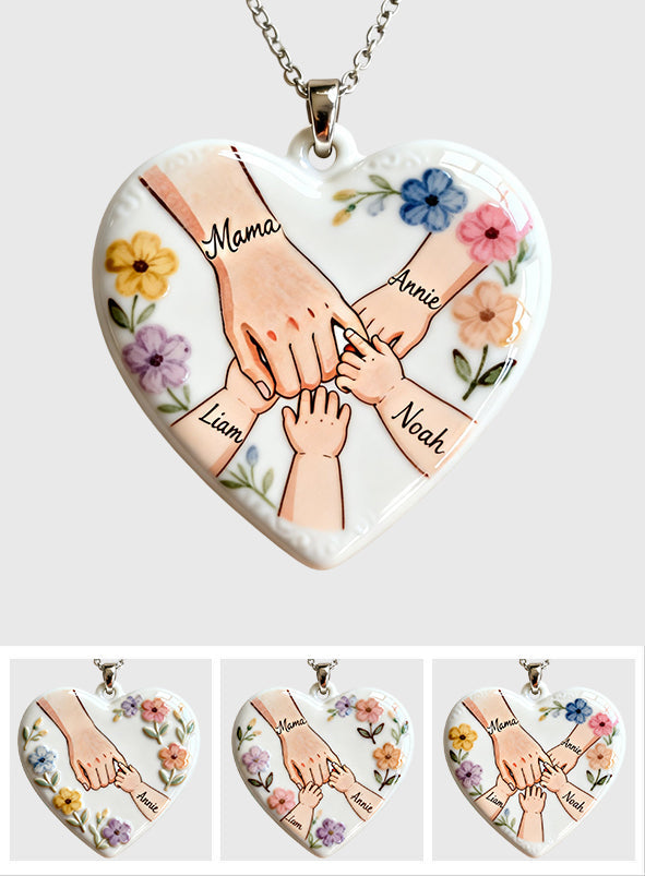 Hold My Hand, Hold My Heart - Personalized Mother Shaped Metal Pendant Necklace