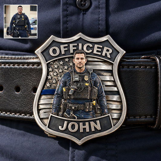 Stolze Polizei - Personalisierter Polizeibelt aus Leder mit geformter Schnalle