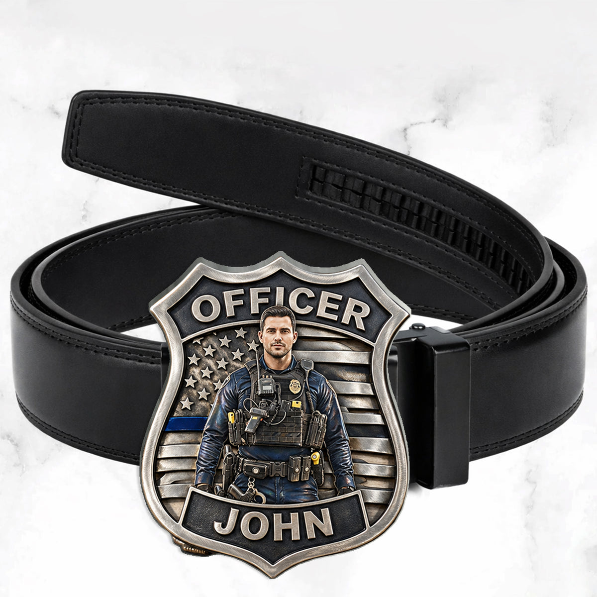 Proud Police - Personalized Police Officer Leather Belt With Shaped Buckle