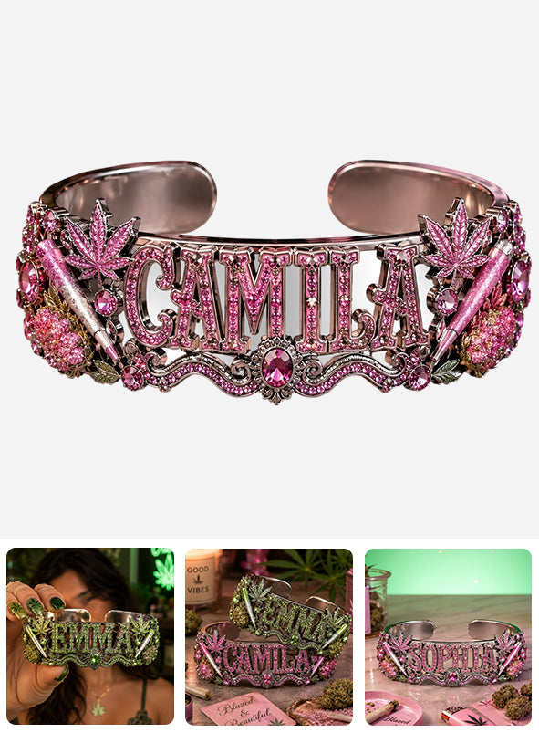 Stoner Girl - Personalisierbares Armband in Weed-Form