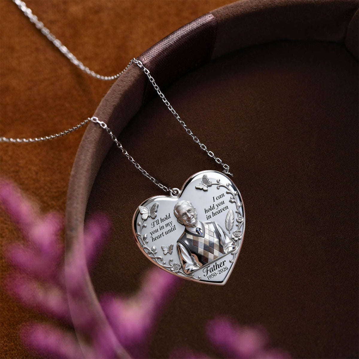 I’ll Hold You In My Heart - Personalized Memorial Shaped Metal Pendant Necklace