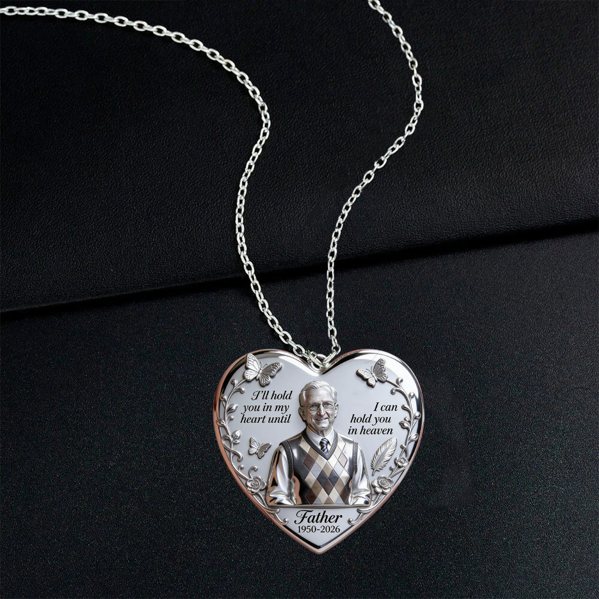 I’ll Hold You In My Heart - Personalized Memorial Shaped Metal Pendant Necklace
