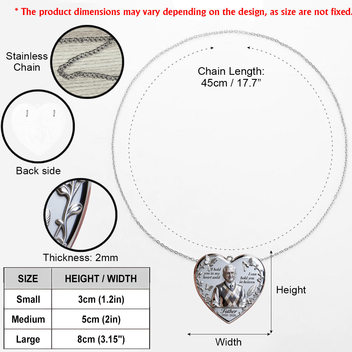 I’ll Hold You In My Heart - Personalized Memorial Shaped Metal Pendant Necklace